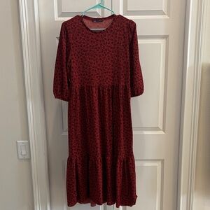 Zara Red Patterned Long Sleeve Dress